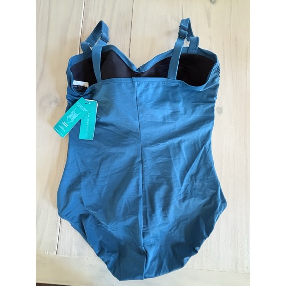 Aqua Green Women's Teal Shape & Style Full Coverage One-Piece Swimsuit NWT Sz 14 - Picture 7 of 12